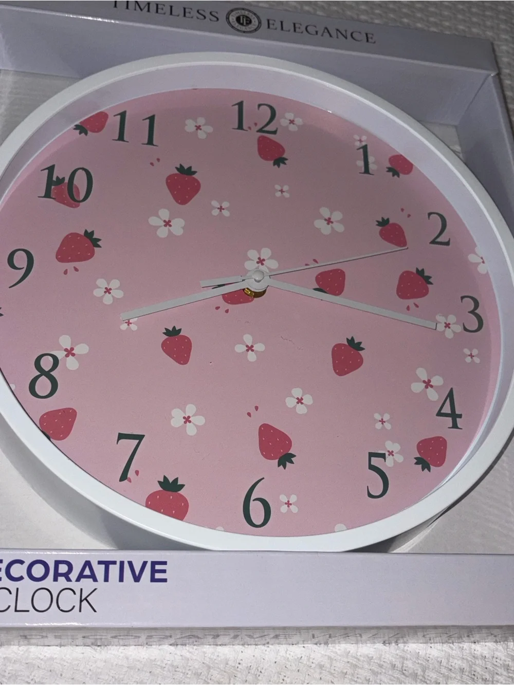 Pink Strawberry & Flower Floral Decorative 12” inch Wall Clock NIB New